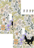 Decorative Light Switch Plate Covers Cute Black Cat in a Flower Patch Botanical Garden 1 Gang Wall Plate Single Toggle Light Switch Covers Artistic Faceplate for Bedroom Decor（2 Pack）