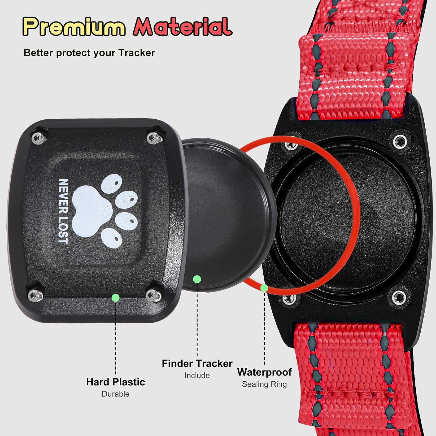 GPS Dog Collar Tracker 2-in-1,Reflective Waterproof Pet Collar,iOS-Only,No Monthly Fees,Unlimited Range,Ideal for Dog Tracking pet Tracker,for Small Dogs(S (12.6"-16.5" Width:0.78"), Red)