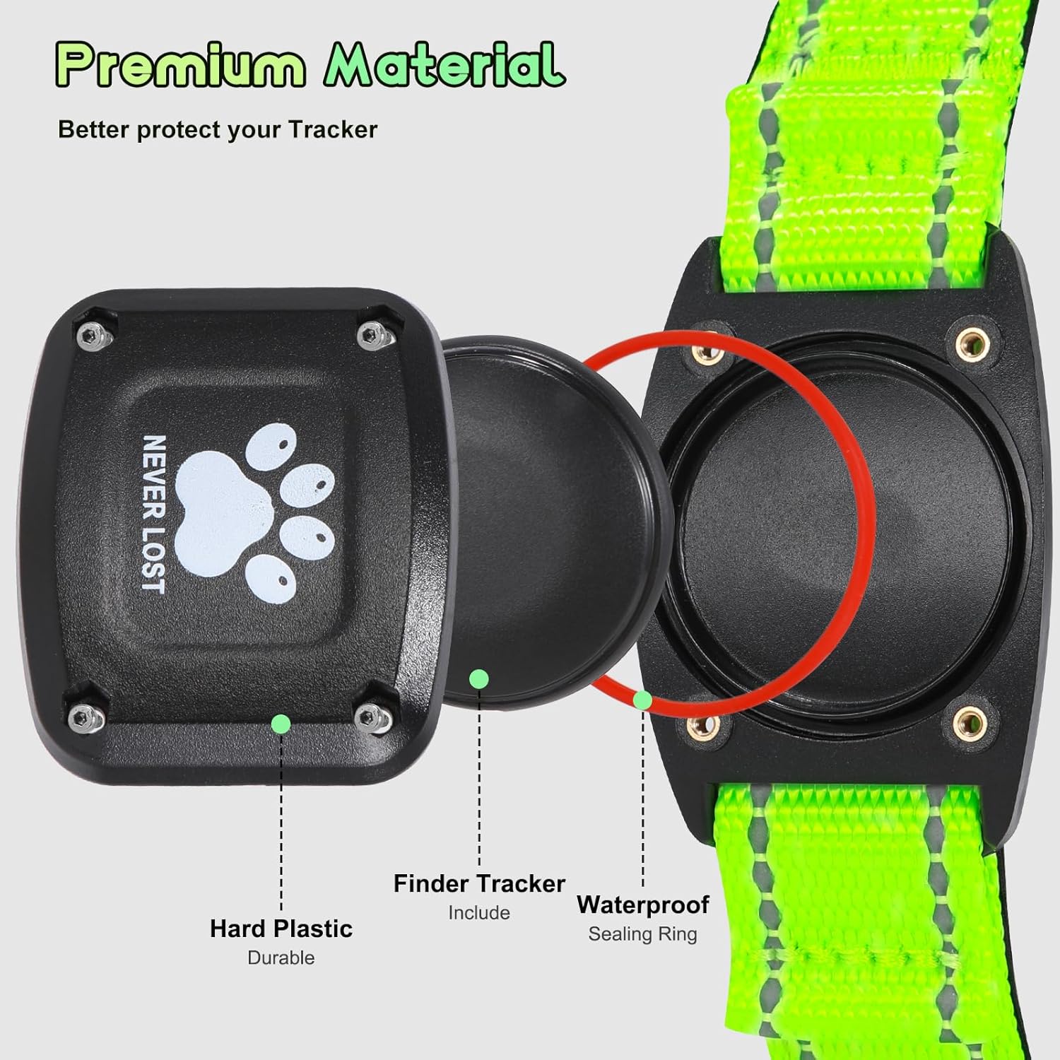 GPS Dog Collar Tracker 2-in-1,Reflective Waterproof Pet Collar,iOS-Only,No Monthly Fees,Unlimited Range,Ideal for Dog Tracking pet Tracker,for Small Medium Large Dogs(M (15"-20.5"), Green)