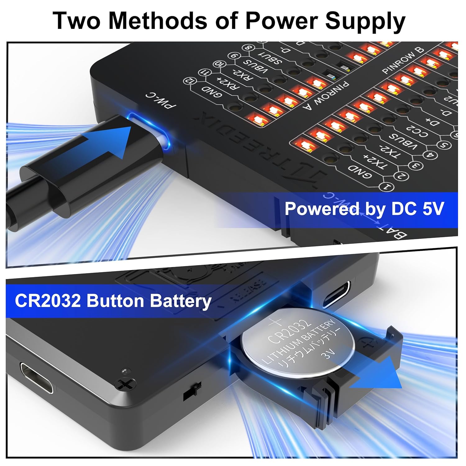 USB Cable Tester USB Cable Checker Data Wire Fast Detection for Type-C, USB-A 3.0, Micro-B 3.0, Micro-B 2.0, Mini-B 2.0, and for Lightning Cables by Checking The LEDs