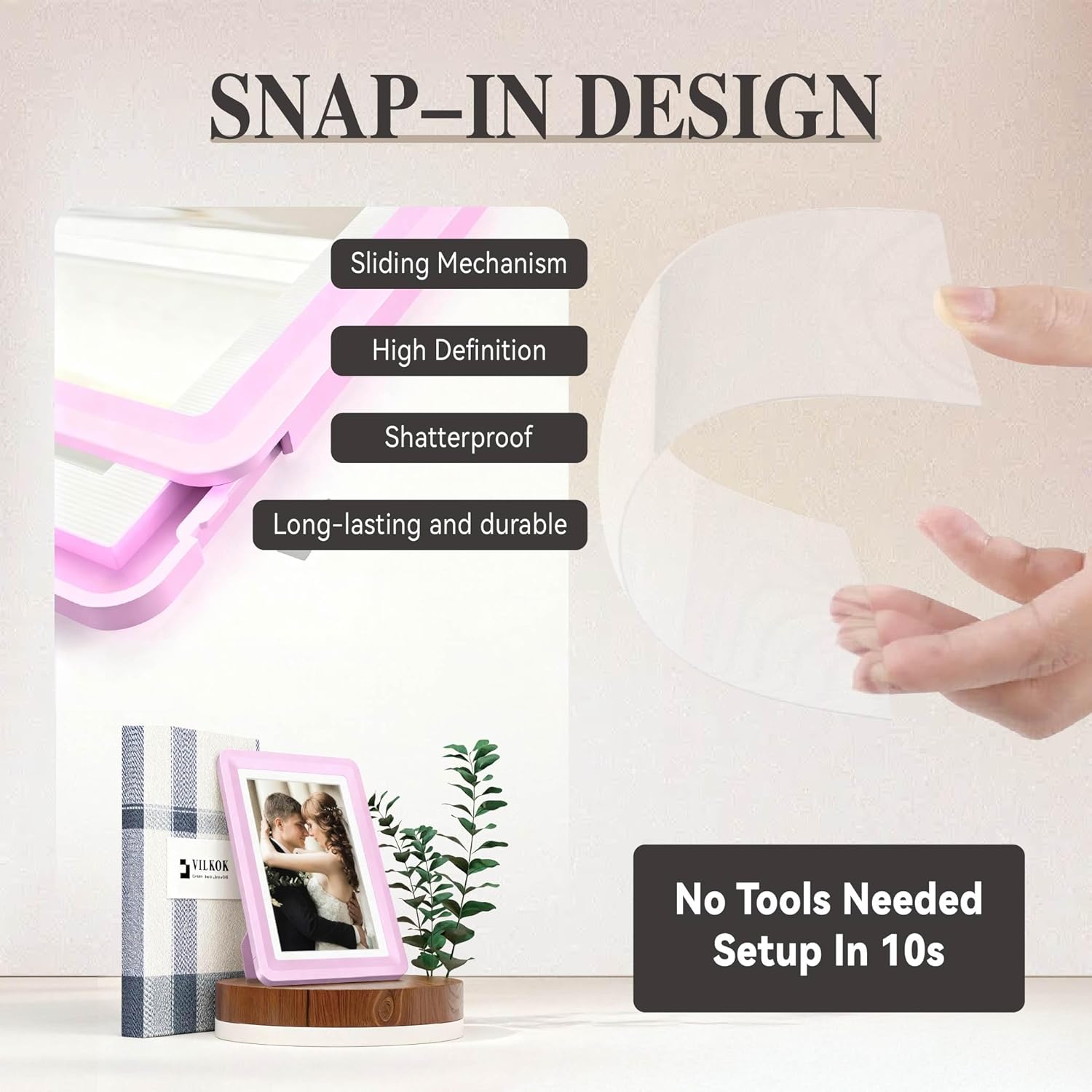 Pink 5x7 Picture Frame with Acrylic Front 10 Pack, ABS Frame for 5x7 or 4x11 Photos, Shatterproof UV-Resistant Tabletop Photo Frame, Vertical/Horizontal Display for Home Décor