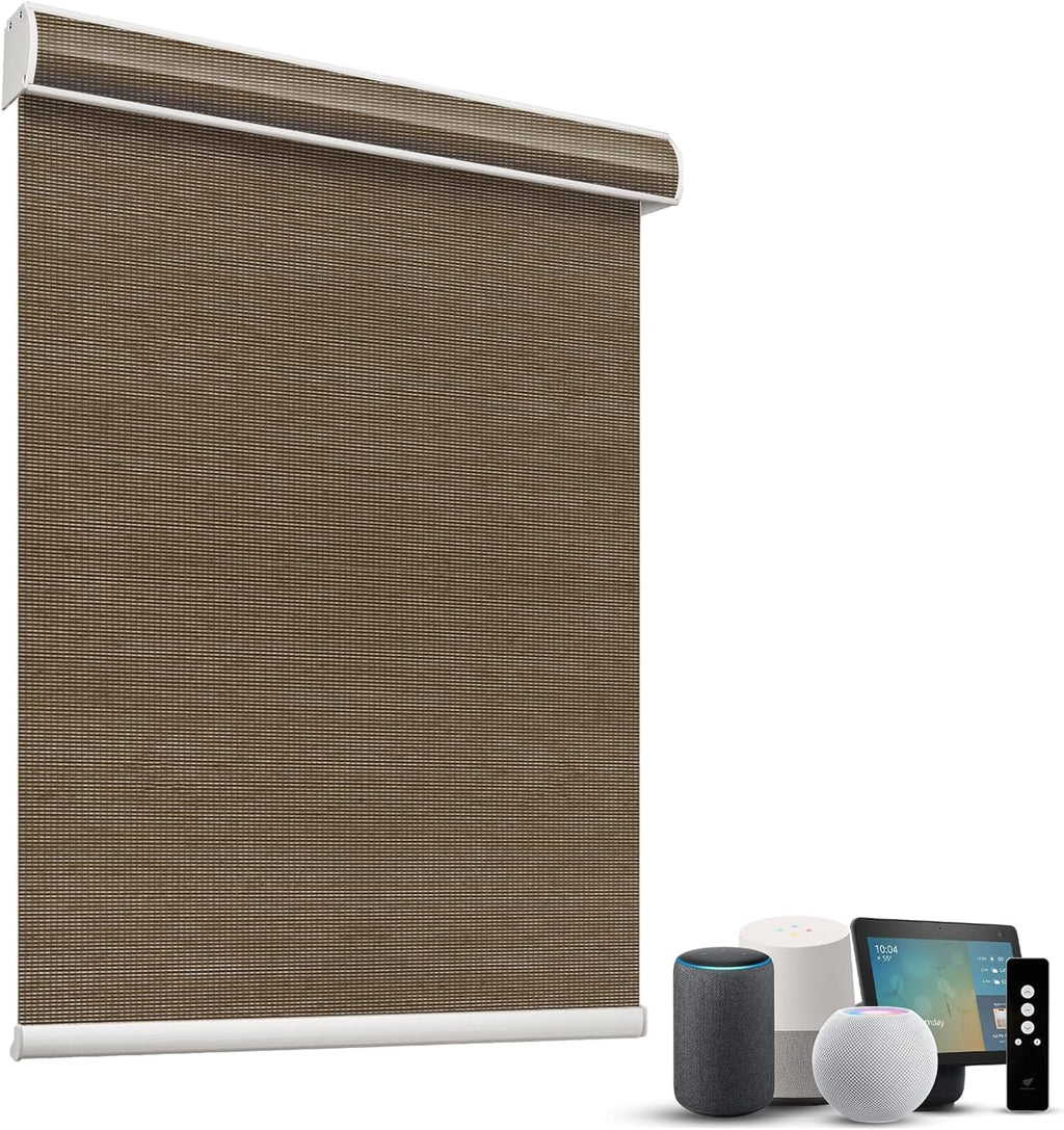 SmartWings Motorized Light Filtering Shades, 50% Blackout PVC Free Smart Blinds, Custom Size, Rechargeable Battery, Works with Matter/Apple HomeKit, Alexa, Thread/Zigbee, Remote Optional, 50% Cocoa