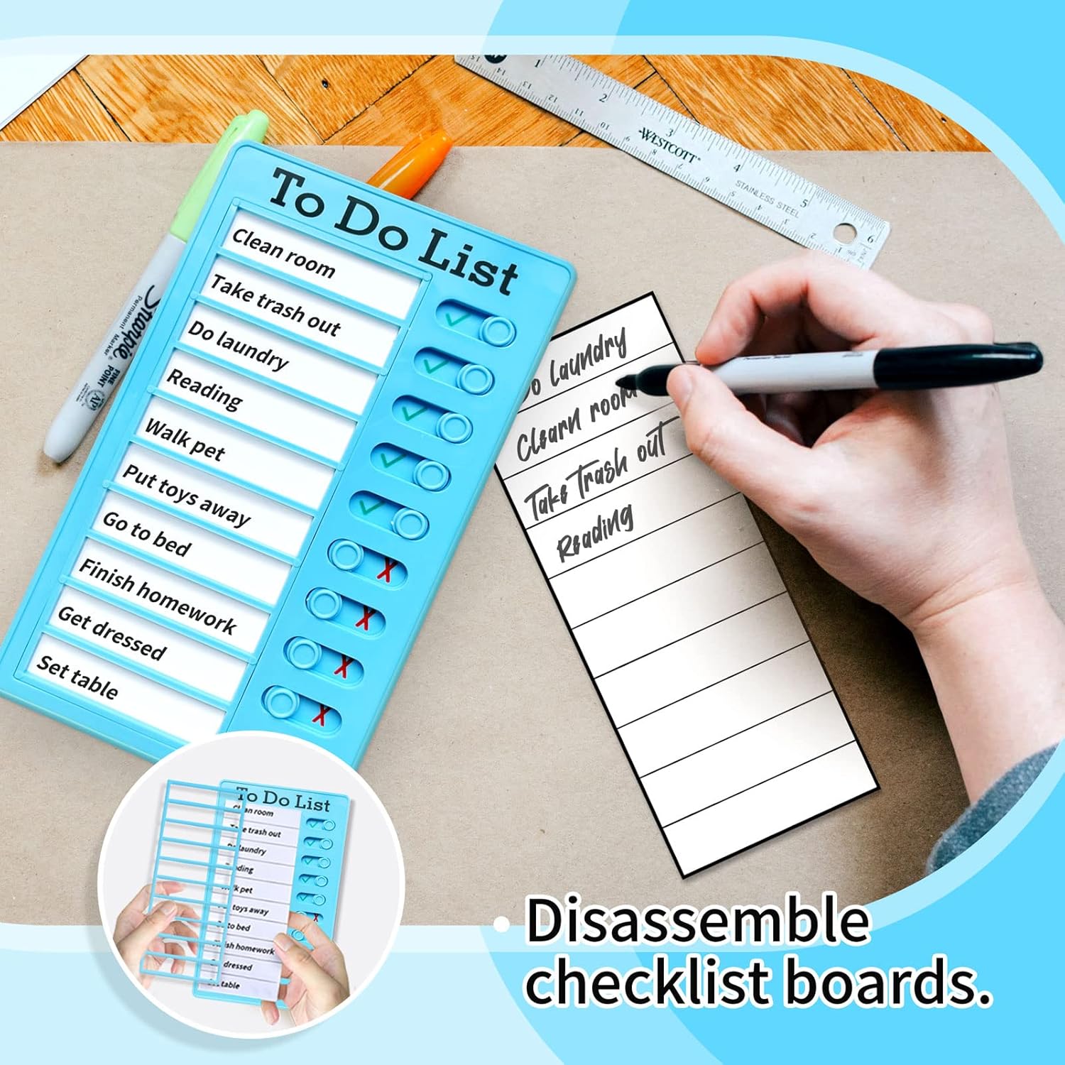 Chore Chart for Kids,To Do List, Daily Routine Chart, and Schedule Board-Checklist and Portable Memo for Efficient Task Management and Planning (blue)