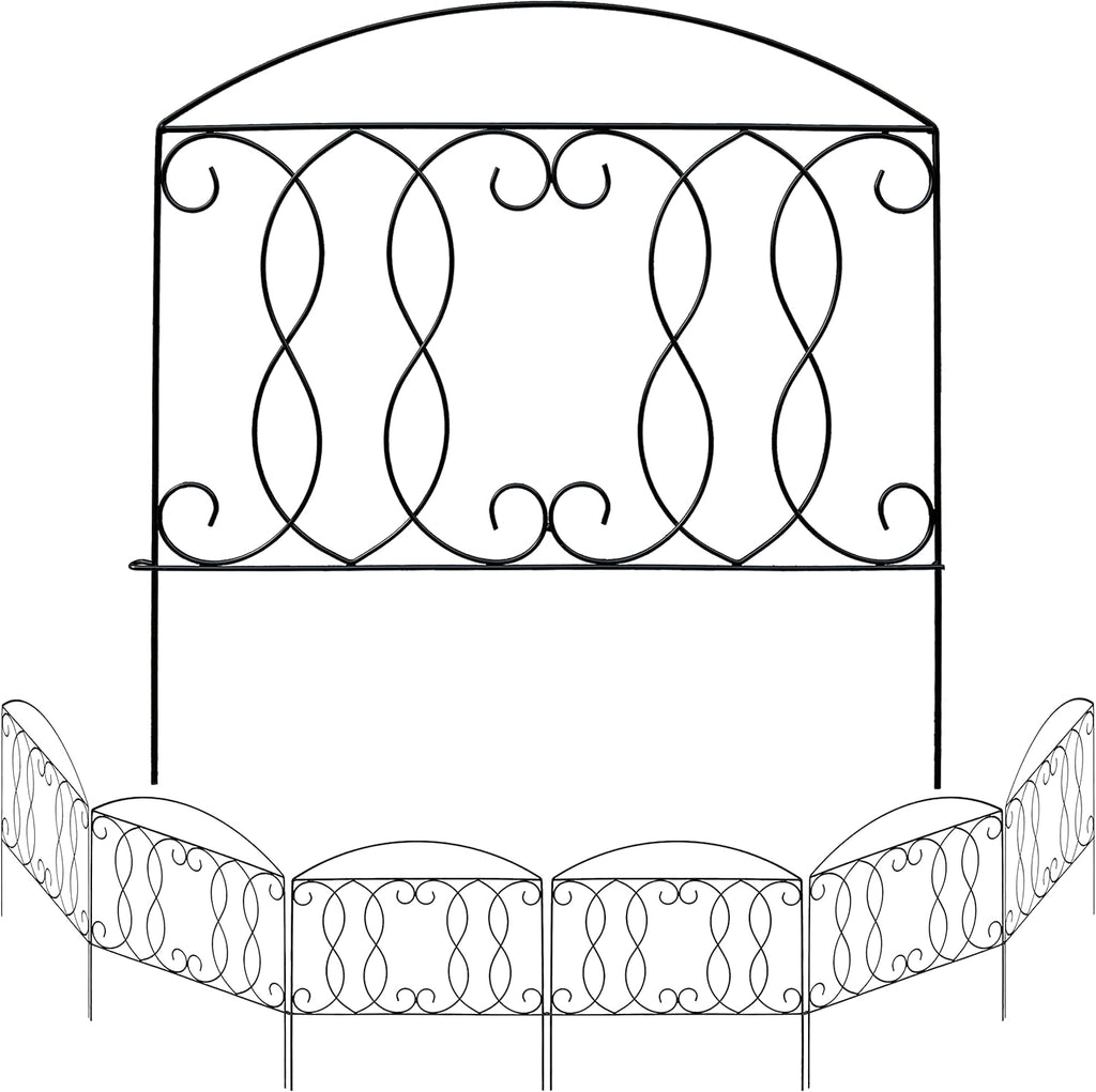 Decorative Fence 24in x 12ft 6 Piece Metal Garden Fence Extra Thick Wire Outdoor Patio Rustproof Fencing Animal Barrier