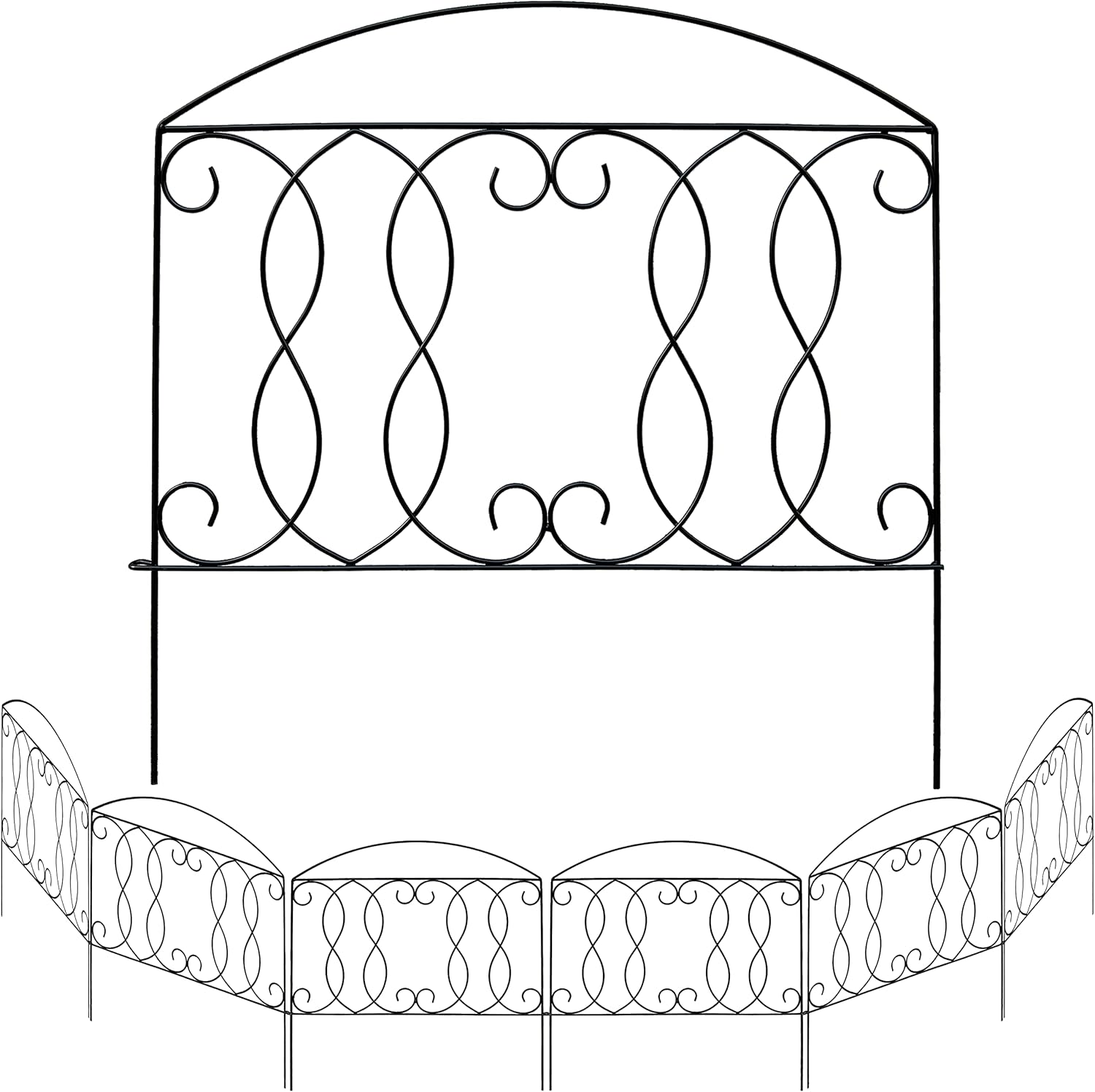 Decorative Fence 24in x 12ft 6 Piece Metal Garden Fence Extra Thick Wire Outdoor Patio Rustproof Fencing Animal Barrier