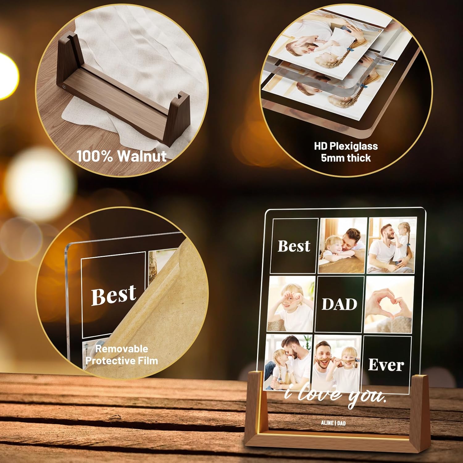 Personalized Dad Gifts for Fathers Day, Custom Fathers Day Gift from Daughter Son Kids, Customized Dad Gifts for Husband from Wife, Unique Best Dad Picture Frame with Your Photos