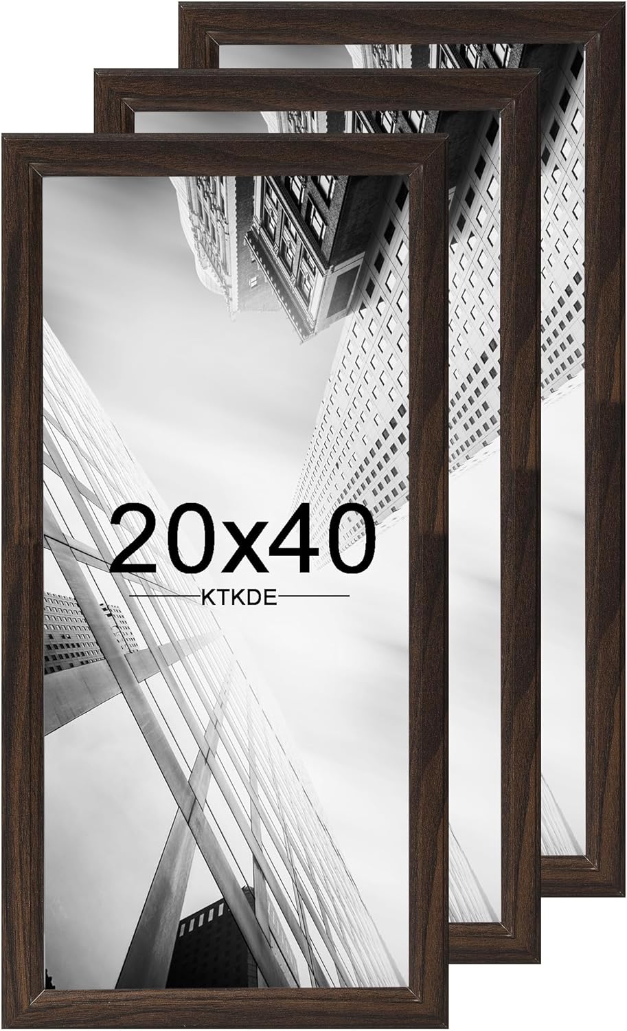 KTKDE 20x40 Picture Frame Set of 3, Poster Frame Wooden Walnut 40 by 20 in for Pictures and Art Prints, Exhibition, Caffe Large Frame for Photos, best gift