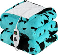 Cow Print Heated Electric Blanket Twin Size,62X84 Green Heating Blanket with 10 Heats Levels & 8 Hours Auto Off,Highland Cow Fleece Sherpa Blankets Warmer Gifts for Women Adults Couch,Washable
