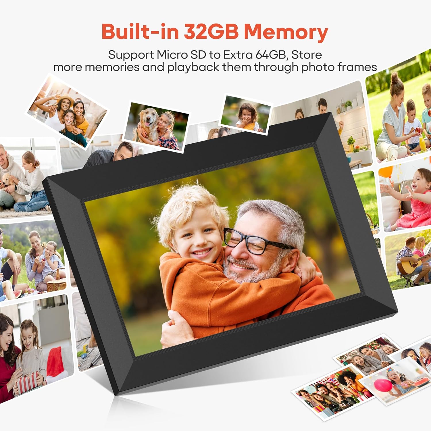 BIGASUO Digital Picture Frame, 10.1" Frameo Digital Frame WiFi with 32GB Memory, 1280x800 IPS Touch Screen, Send Photos/Videos from Your Phone Anywhere, Photo Gifts for Parents and Grandparents