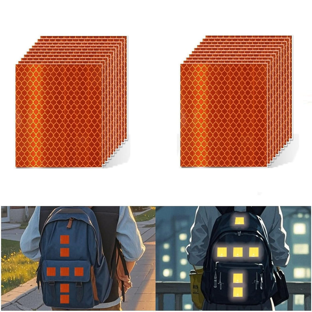 Non Fading Orange Reflective Stickers 4 inch X 4 inch, Outdoor Waterproof High Visibility Warning Safety Adhesive Reflector Tape (20 Pcs)