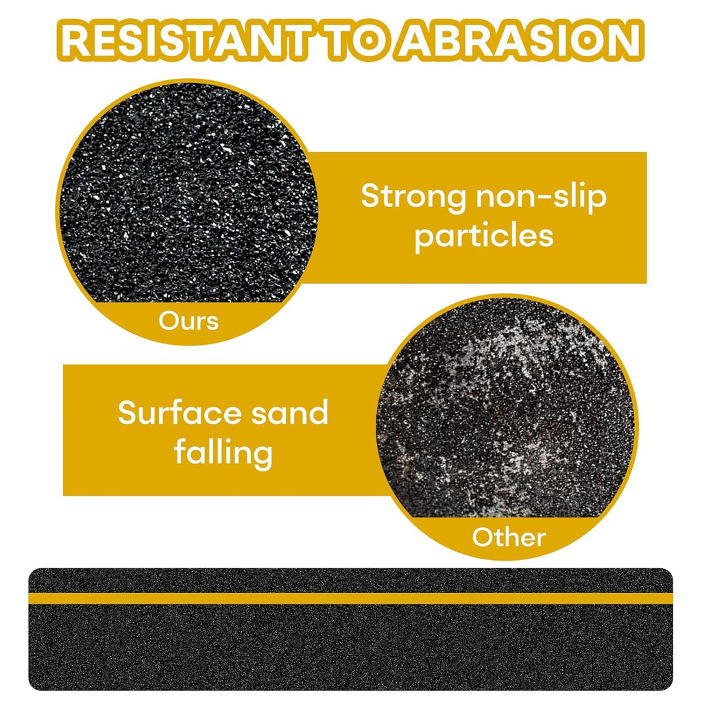 10 Pack Anti Slip Traction Treads with Reflective Stripe, 6” x 30” Grit Non Slip Waterproof Tape Pre-Cut Tape with Roller, High Traction Friction Abrasive Adhesive for Stairs Step, Black & Yellow