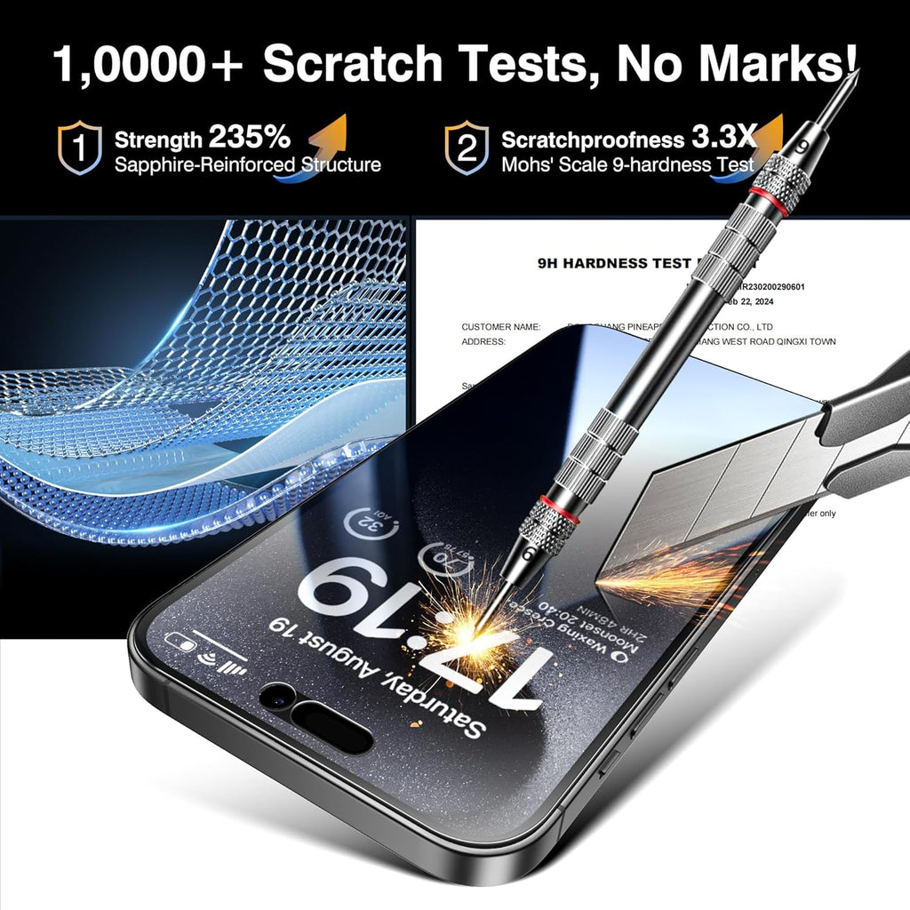 EZ-GLAZ-4 Pack for iPhone 15 Pro Privacy Screen Protector(6.1'') With [2 Pcs Camera Lens Protector], Anti-Spy, 9H Hardness, Drop-Resistant, Case Friendly, Anti-Scratch & EZ-To-Install Tempered Glass