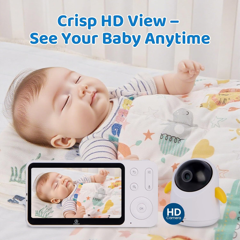 Baby Monitor with 1 or 2 HD Cameras – No WiFi Needed, AI Sleep Detection, Night Vision, Two-Way Talk, Temperature Alerts – Split Screen Option (1 Camera)