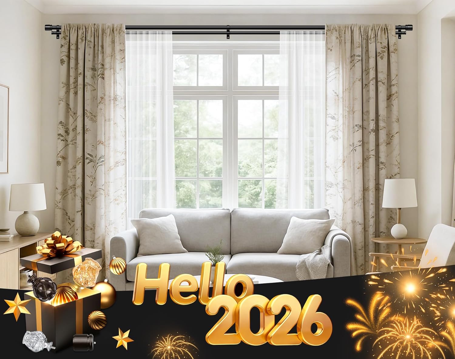 Double Curtain Rod 72 to 144 Inch, HOTOZON 1 Inch Heavy Duty Double Curtain Rods for Windows 60 to 140 Inches(5-11.6 ft), Telescoping Drapery Rod with Simple End Finials, Black