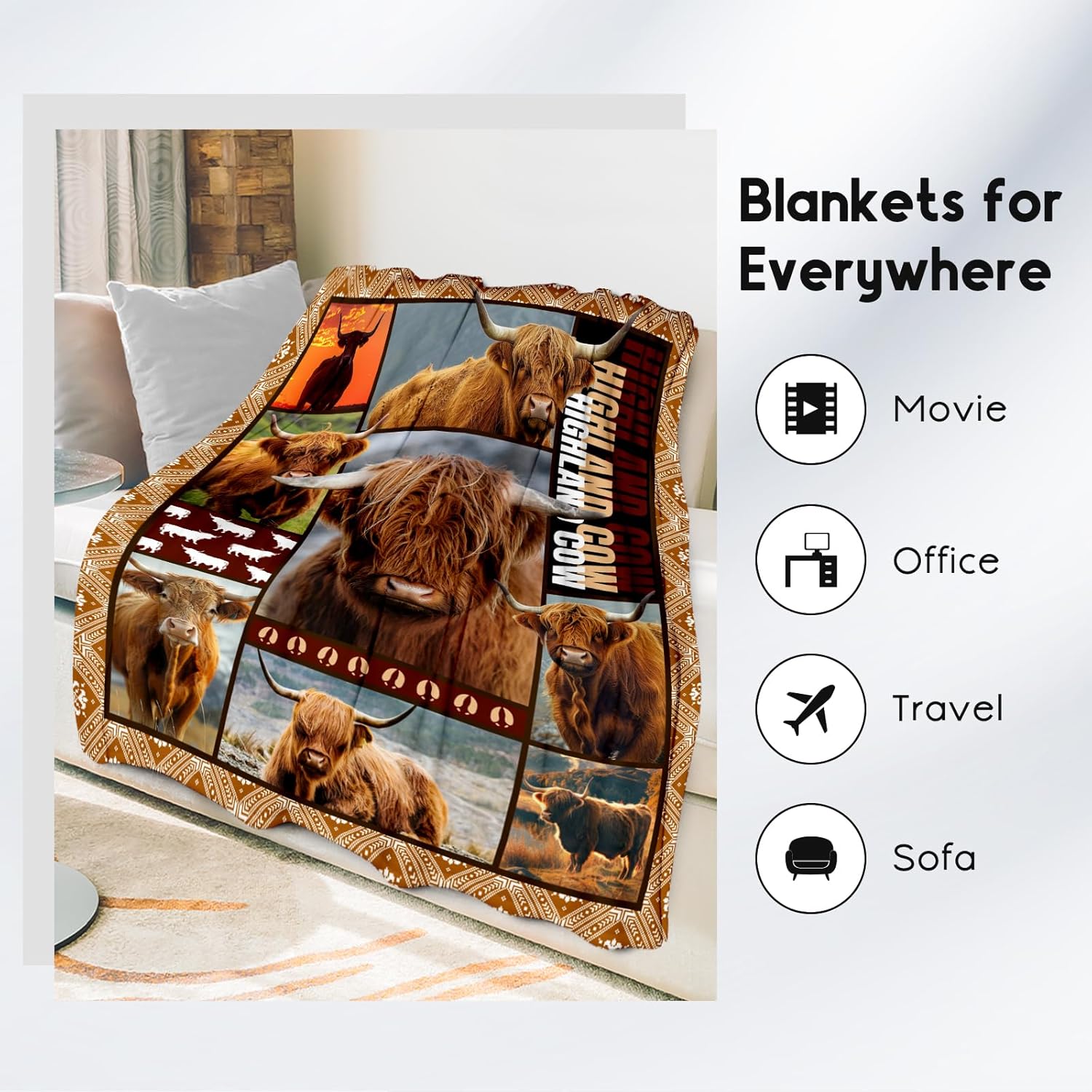 Blanket for Women Girls, Highland Cow Gifts for Adults - 30"x40" Kids Throw for Couch, Office - Soft, Fuzzy & Cozy - Wildlife Home Decor Gift Ideal