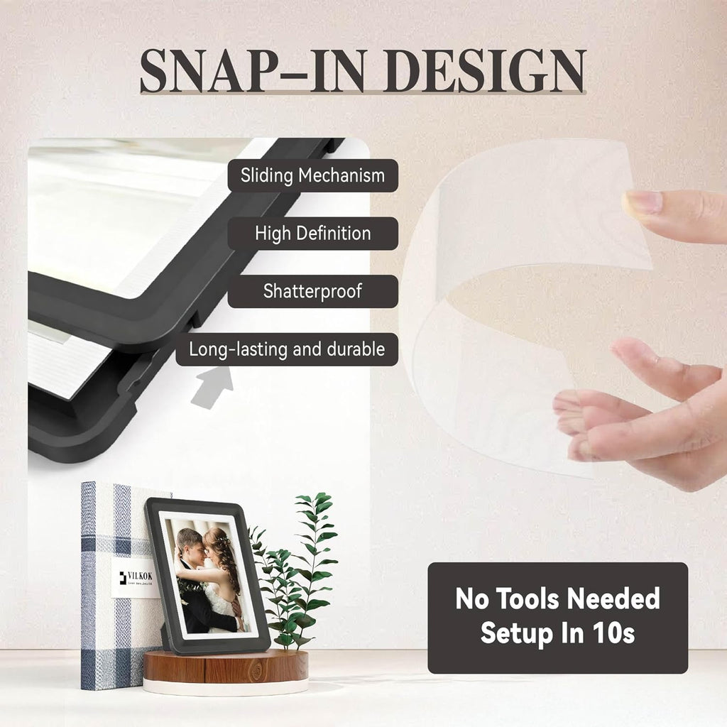 5x7 Black Picture Frame, ABS Frame for 5x7 or 4x6 Photos, Shatterproof UV-Resistant Tabletop Photo Frame, Vertical/Horizontal Display for Home Décor