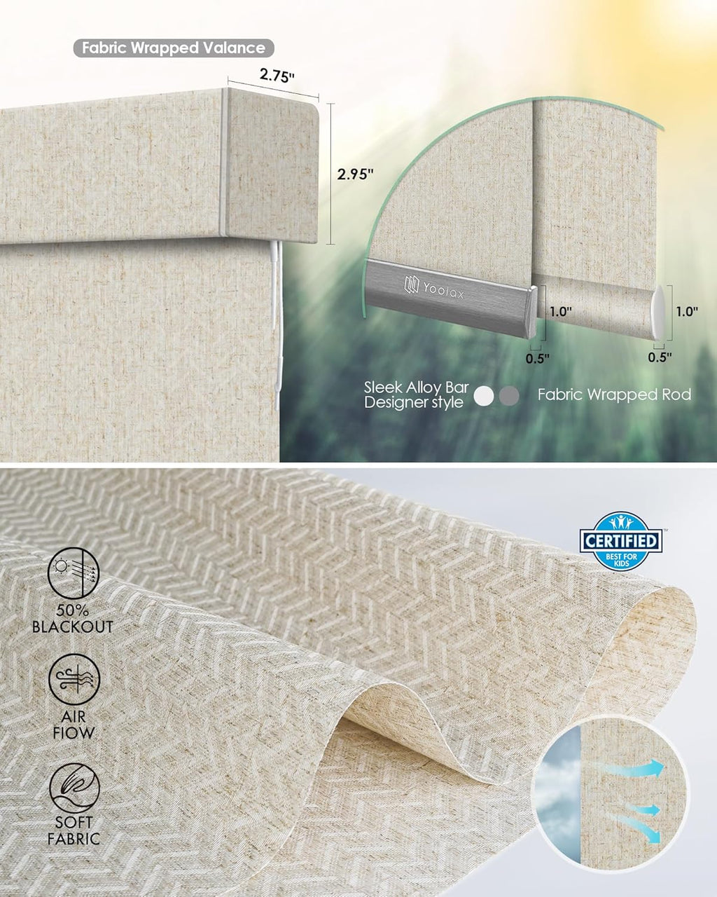 Yoolax Motorized Blinds with Remote, Light Filtering Smart Blinds Compatible with Alexa Google Home, Automatic Shades for Windows Living Room, Custom Size (50% Blackout V-Jungle Linen)