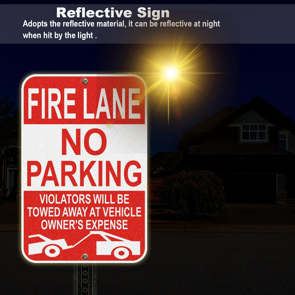 Fire Lane No Parking Sign, 12 x 18 Inches, Reflective, Weather-Resistant, Pack of 2