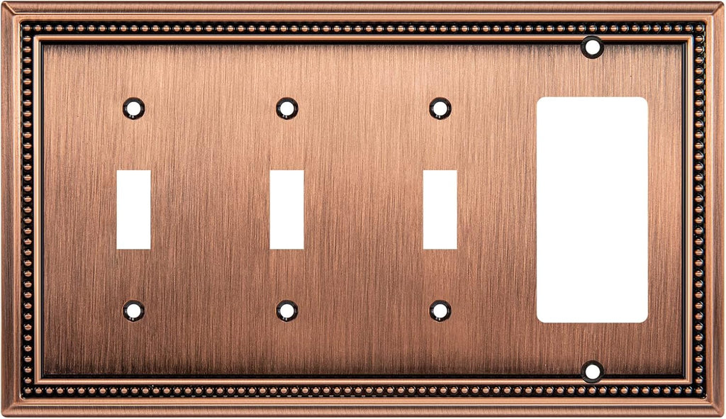 Henne Bery Sunken Pearls Heavy Duty Decorative Wall Plate Switch Plate Outlet Cover (Triple Toggle/Single Decorator, Antique Copper)