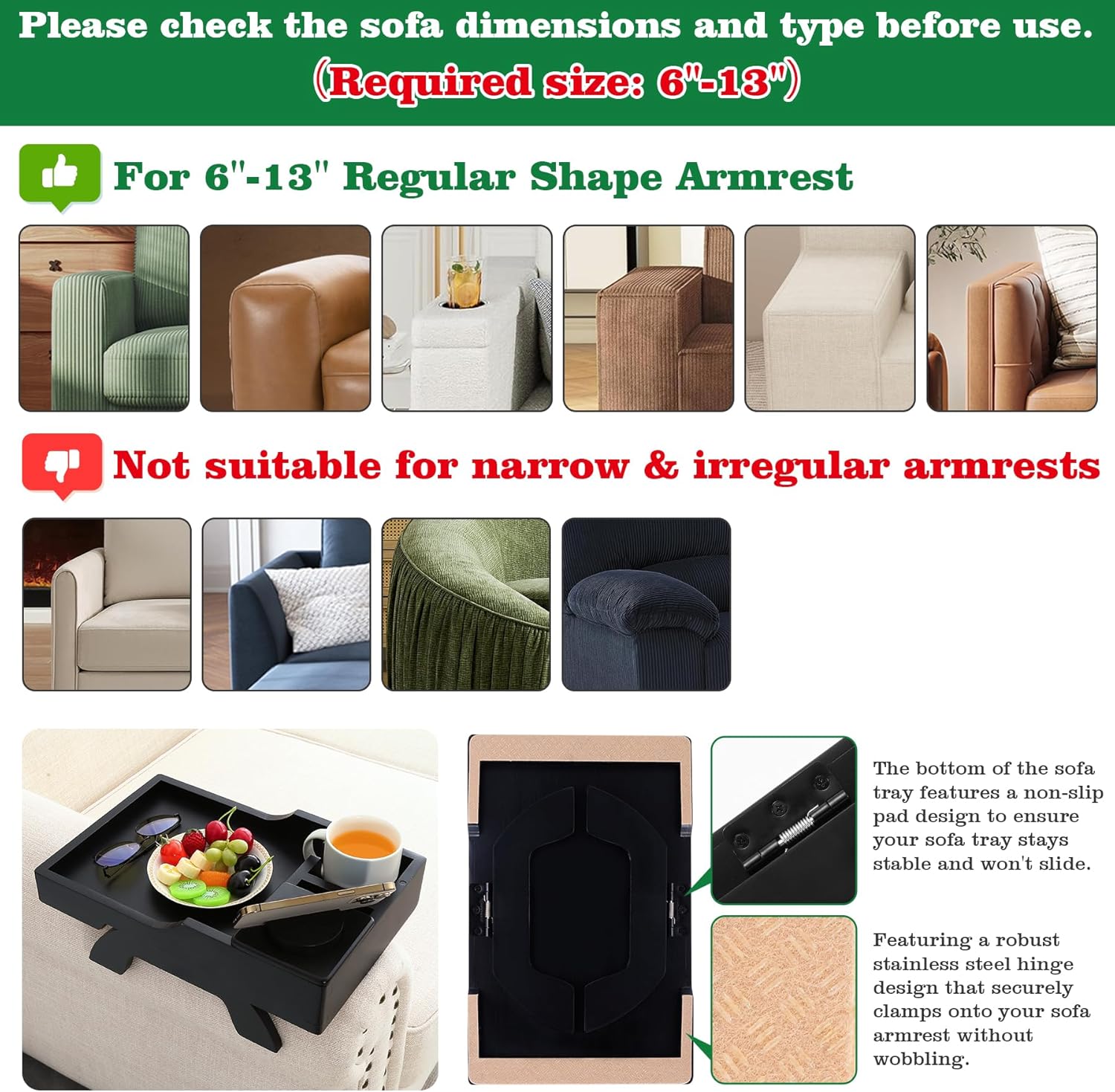 Couch Cup Holder Tray, 15.4"x9.9" Large 4 in 1 Couch Arm Tray with 360°Rotated Phone Holder, Non-Slip Clip on Side Table for Drinks/Remote/Snacks, Ideal Gift for Husband, Wife, Parents