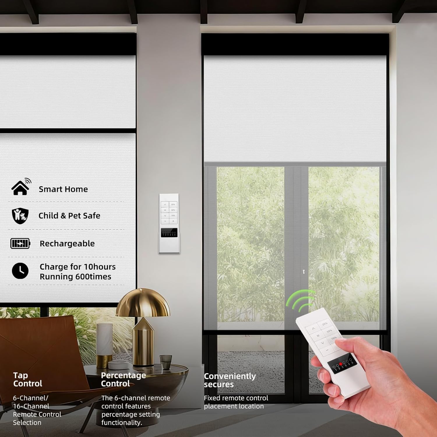 ZSTARR Motorized Day and Night Dual Smart Blind for Window with Valance Rechargeable Motor,Blackout Roller Shade Custom Size,with Valance Suitable for Home,Office (Full Blackout Black)