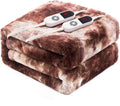 Electric Heated Blanket 84"x90",Luxury White Coffee Faux Rabbit Fur Electric Queen Blanket,Fast Heating Soft Fluffy Thick Electric Blanket with 6 Heating Levels & 12H Auto Off