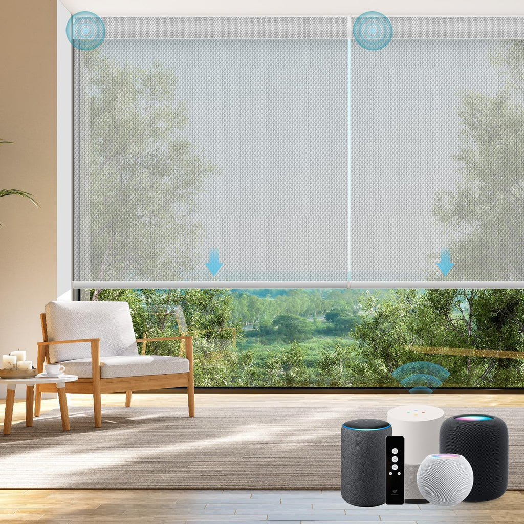 SmartWings Motorized Smart Roller Shades in Light Filtering, Electric Blinds with Remote for Windows Compatible with Alexa/Google Home/Homekit, Customized, 3% Openness Aventus Light Grey