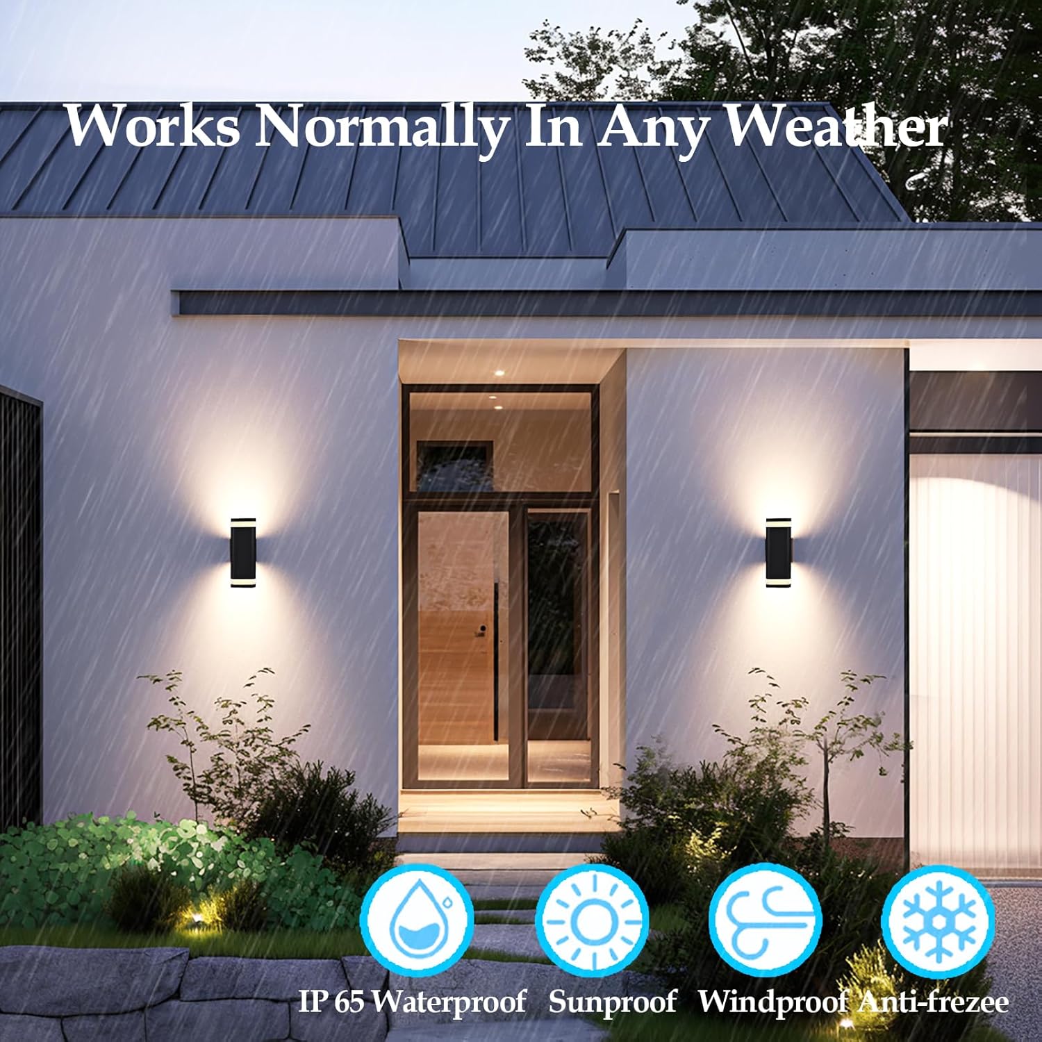 Smart RGB Outdoor Wall Lights, 2 Pack Color Changing Porch Lights, Cylinder Up and Down Lights Outdoor Wall Sconce, Exterior Lighting Fixture Compatible with Smart Life & Tuya Smart
