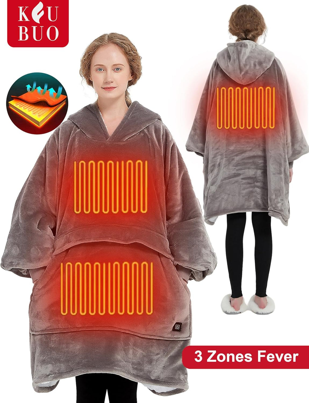 KFUBUO Heated Electric Wearable Blanket Throw Battery Operated Portable USB Cordless Outdoor Hoodie Sweatshirt