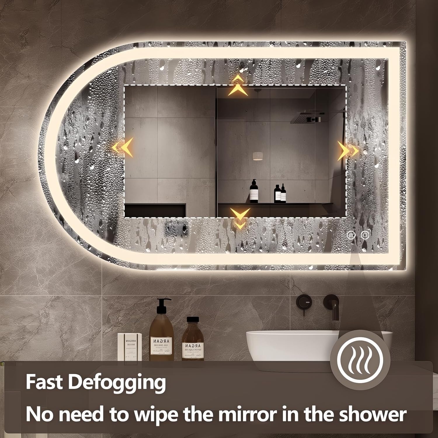 Niccy Arched LED Bathroom Mirror, 48x30 Arch Wall Mounted Frameless Bathroom Mirror for Vanity, Smart Lighted Frontlit Mirrors with Memory Function for Bathroom Bedroom Beauty Hair Salon