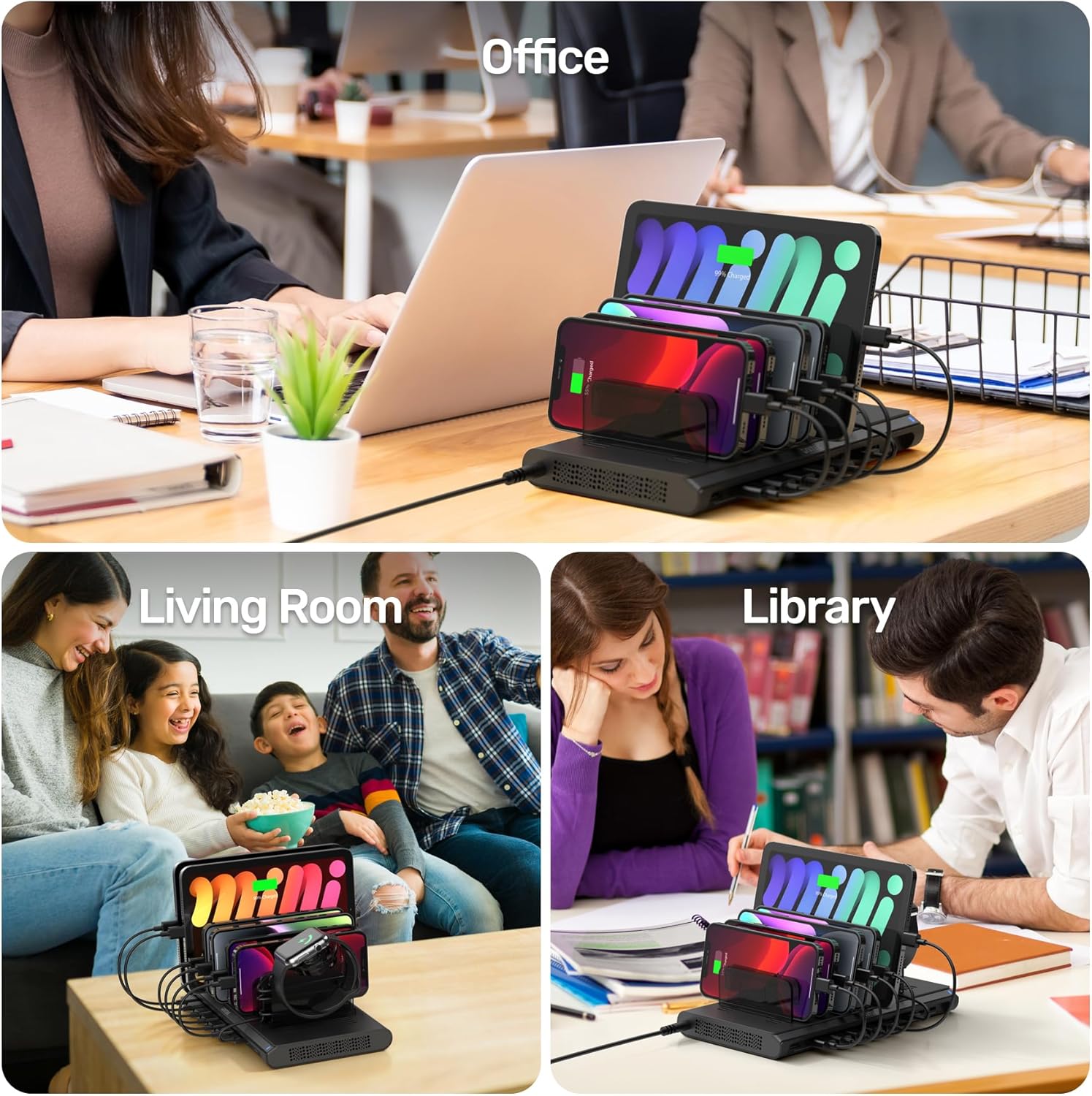 Unitek iPad Charging Station for Multiple Devices, 120W USB Charger Station Organizer with QC 3.0 & PD 60W/18W, 10 Port Fast Charging Dock for iPhone, Kindle, Tablet, Laptop and More