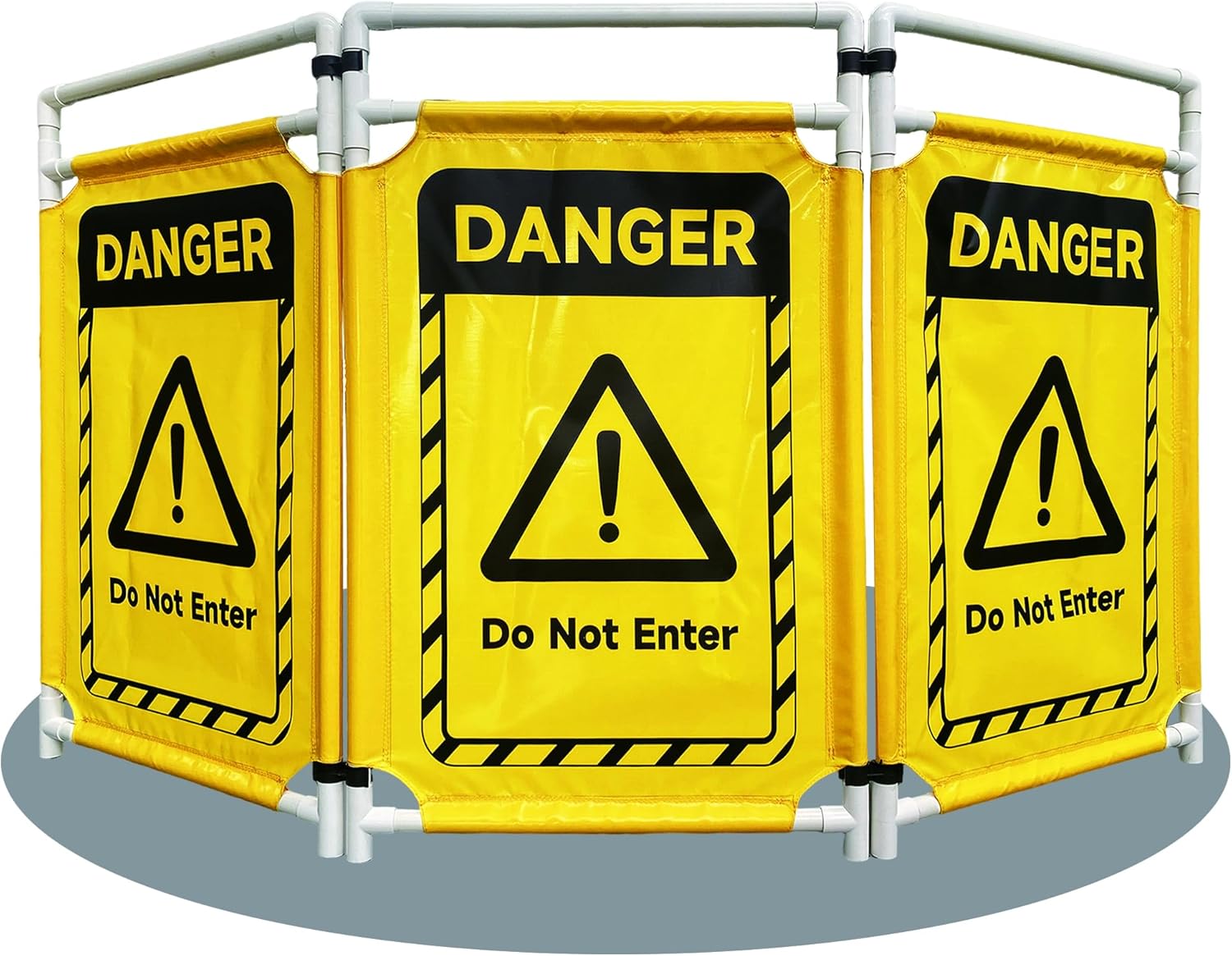 Safety Caution Barricade 3Panels Foldable Security Signs With PVC Tarp Removable Safety Barrier Wet Floor Guard Symbol Clear Printing Safety Fence(Yellow)