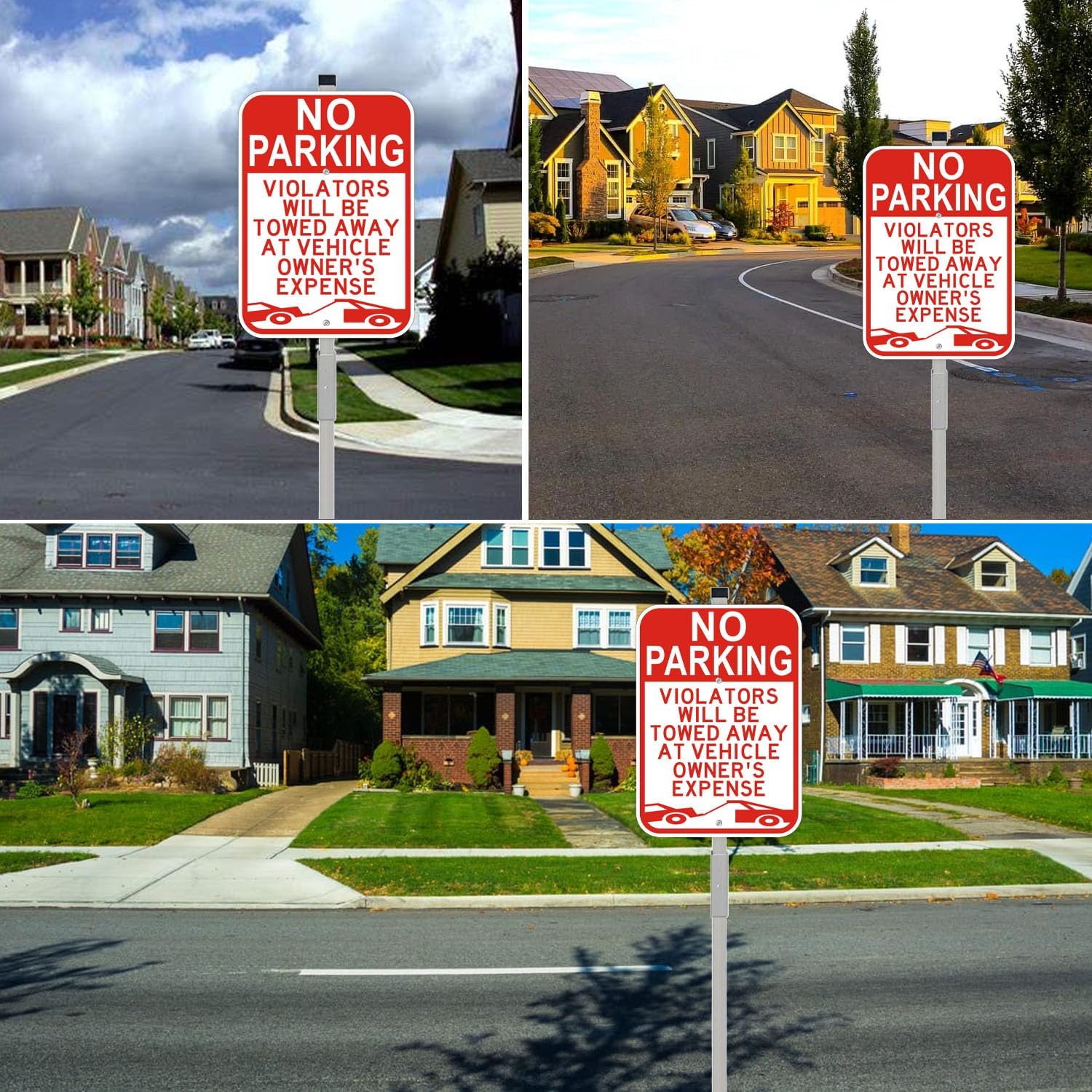 2 Pack No Parking Sign with 36" Metal Stakes, 14x10 inches Reflective Aluminum Sign, Fade Resistant/Waterproof, Violators Will Be Towed Warning