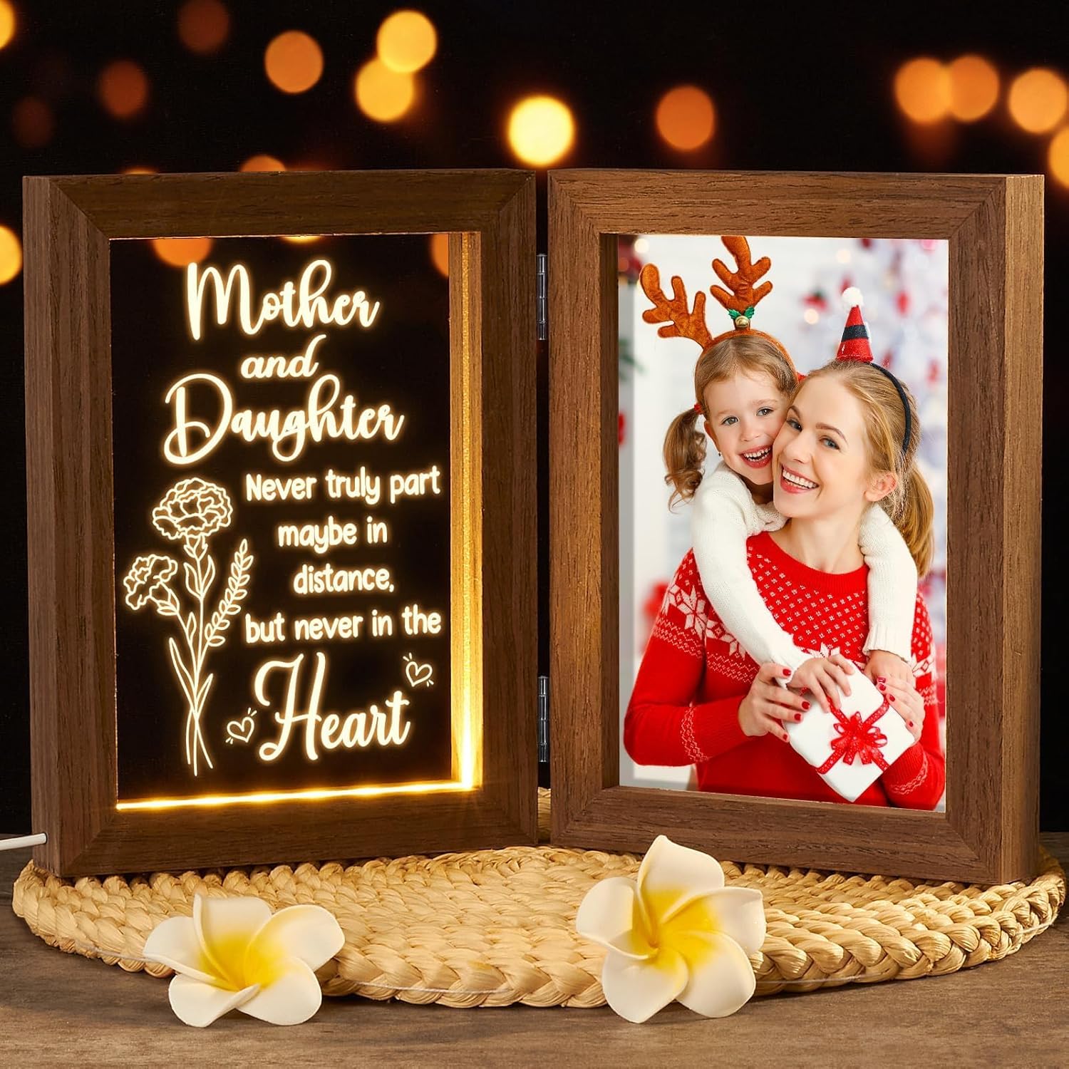 Christmas Gifts for Mom from Daughter Son Kids, Mom Gifts Engraved Night Light with 5x7 Mother Picture Frame Solid Wood, New Mama Gift Mommy Son Picture Frame Mother-in-Law Birthday Gift for Mama