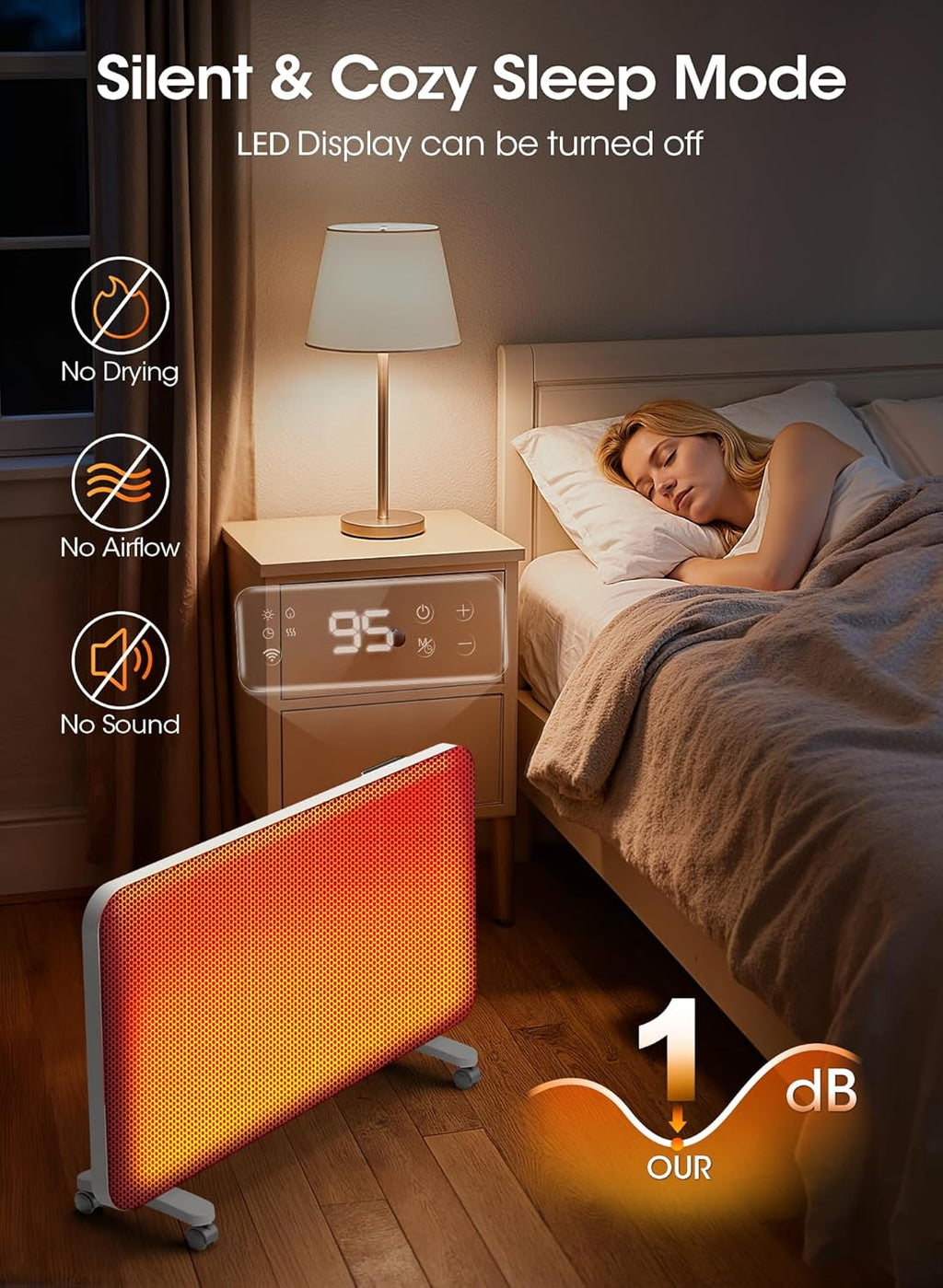 Convection Panel Space Heater Indoor Use, Large Room Electric Heater with Wifi App Control, Smart Mica Infrared Heater with Programmable Thermostat, Wall Mount or Standing, Quiet & Eco, 1500W