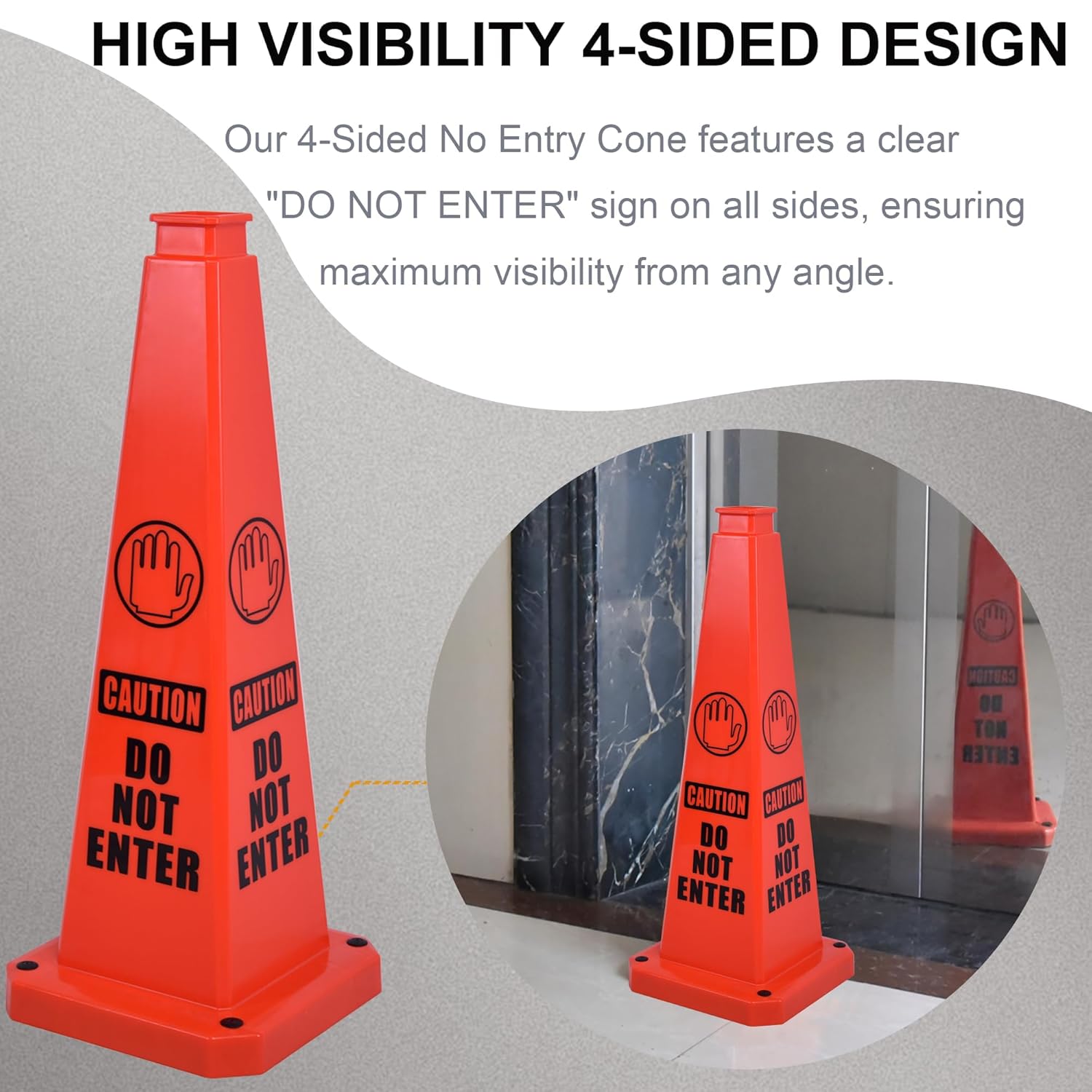 OrangeStar 6-Pack 28" Do Not Enter Cones, Large 4-Sided No Entry Message Safety Cones with Heavy Rubber Base for Indoor Outdoor Use, Traffic Control, Security, Warehouse Safety