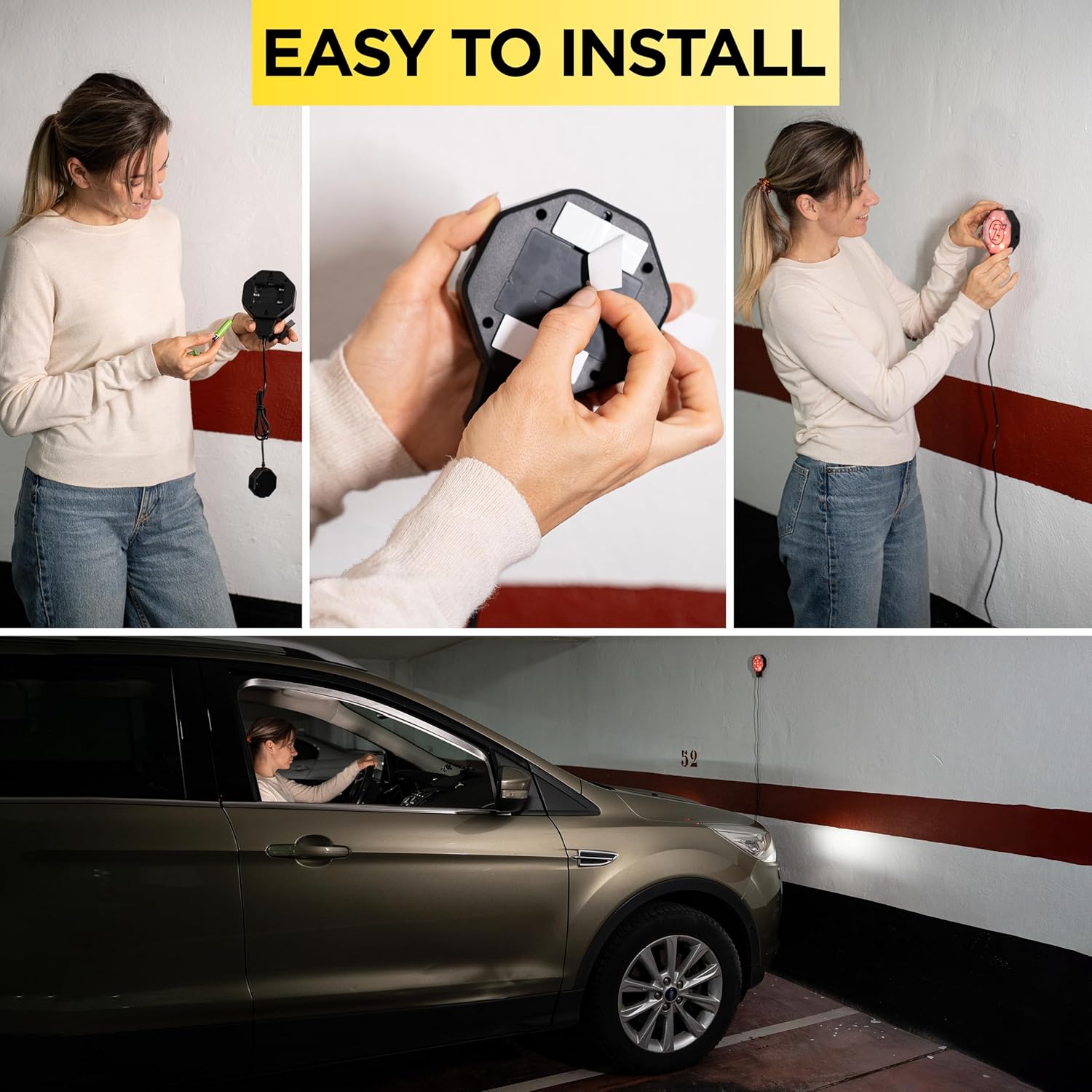 ZONETECH Garage Parking Sensor Ultrasonic Car Parking Stopper for Garage with Red/Yellow/Green LED Indicators –Adjustable Stop Distance 12" to 6.5 ft USB Powered Easy Install Wall-Mount System