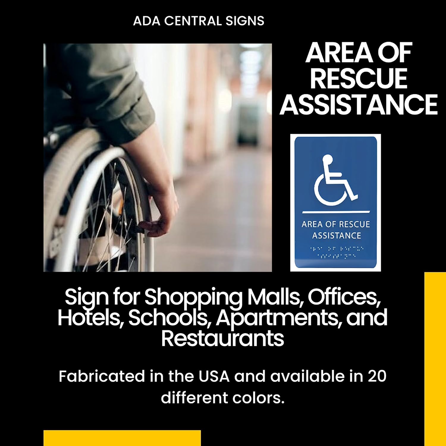 6" X9" Area of Rescue Assistance Sign - ADA Compliant Tactile Graphics Grade 2 Braille Text Signs| Sign for Shopping Malls, Offices, Hotels, Schools, Apartments, and Restaurants