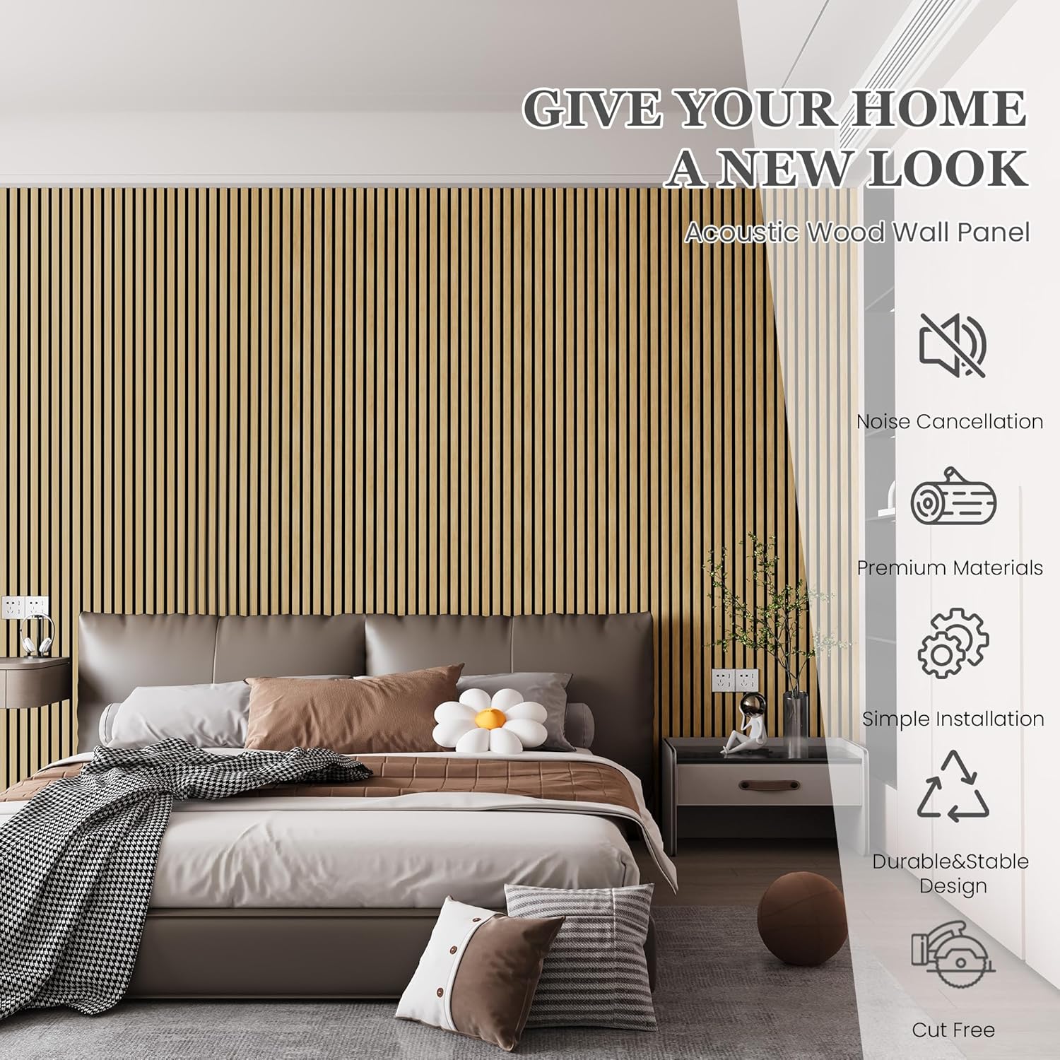 Wood Salt Acoustic Wall Panels, 2 Piece 94" x 23.6" x 0.8" Soundproof Wooden Wall Panels, 3D Fluted Sound Absorbing Panel, Rustic Oak