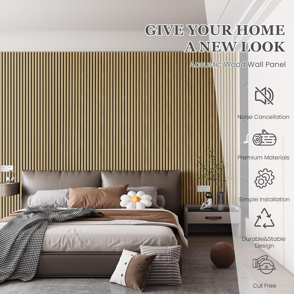 Wood Salt Acoustic Wall Panels, 4 Piece 94" x 12.6" x 0.8" Soundproof Wooden Wall Panels, 3D Fluted Sound Absorbing Panel, Rustic Oak