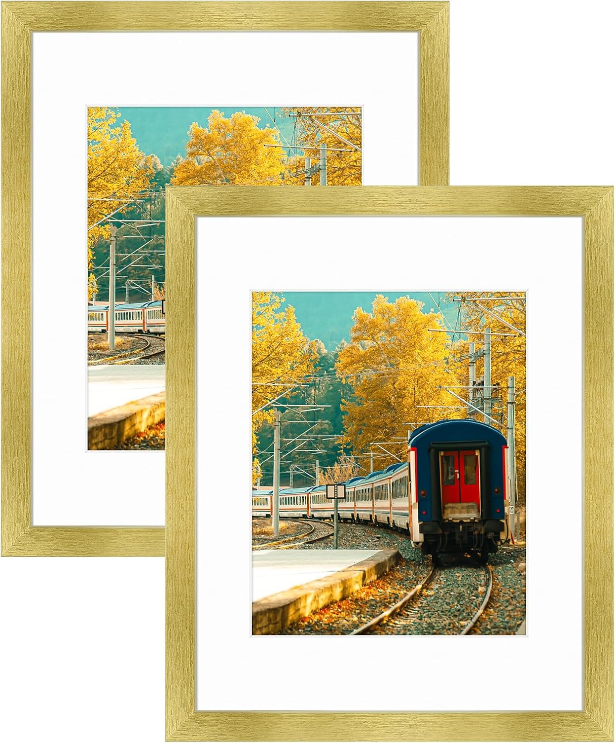 Golden State Art, 11x14 Picture Frame with Mat for 8x10 - High Definition Glass Wall Mounting Horizontal Vertical Display (Gold, 2 Pack)