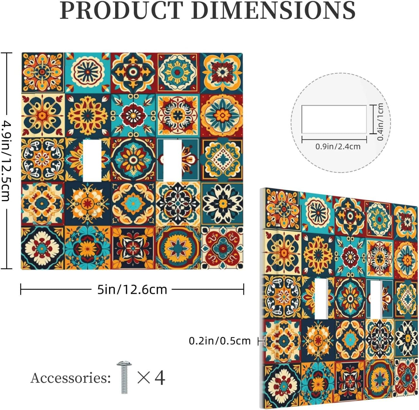 Mexican Talavera Ceramic Tile Moroccan Boho Decorative Switch Plates 2 Gang Double Toggle Outlet Light Switch Cover Wall Plate Electrical Faceplate for Bathroom Kitchen Decor