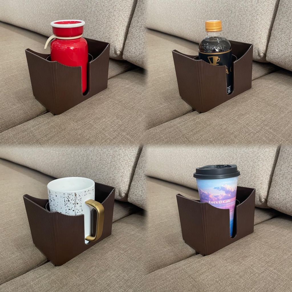 Couch Anti-Spill Drink Holder Tray, Couch Seat Cushion Cup Beverage Holder for Cups, Mugs, Bottles, Cans (Brown)