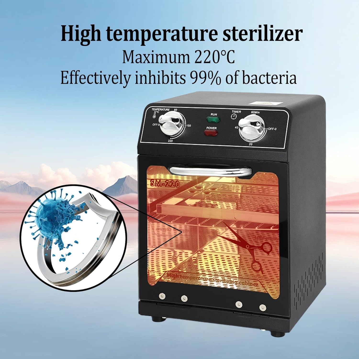 High Temperature Sterilizer, 8L Large Capacity Dry Heat Sterilizer, Max. Temperature 220℃, With Temperature Control & Timer, For Hair Salon Spa Nail Salon, Tool Sterilizer（Black）