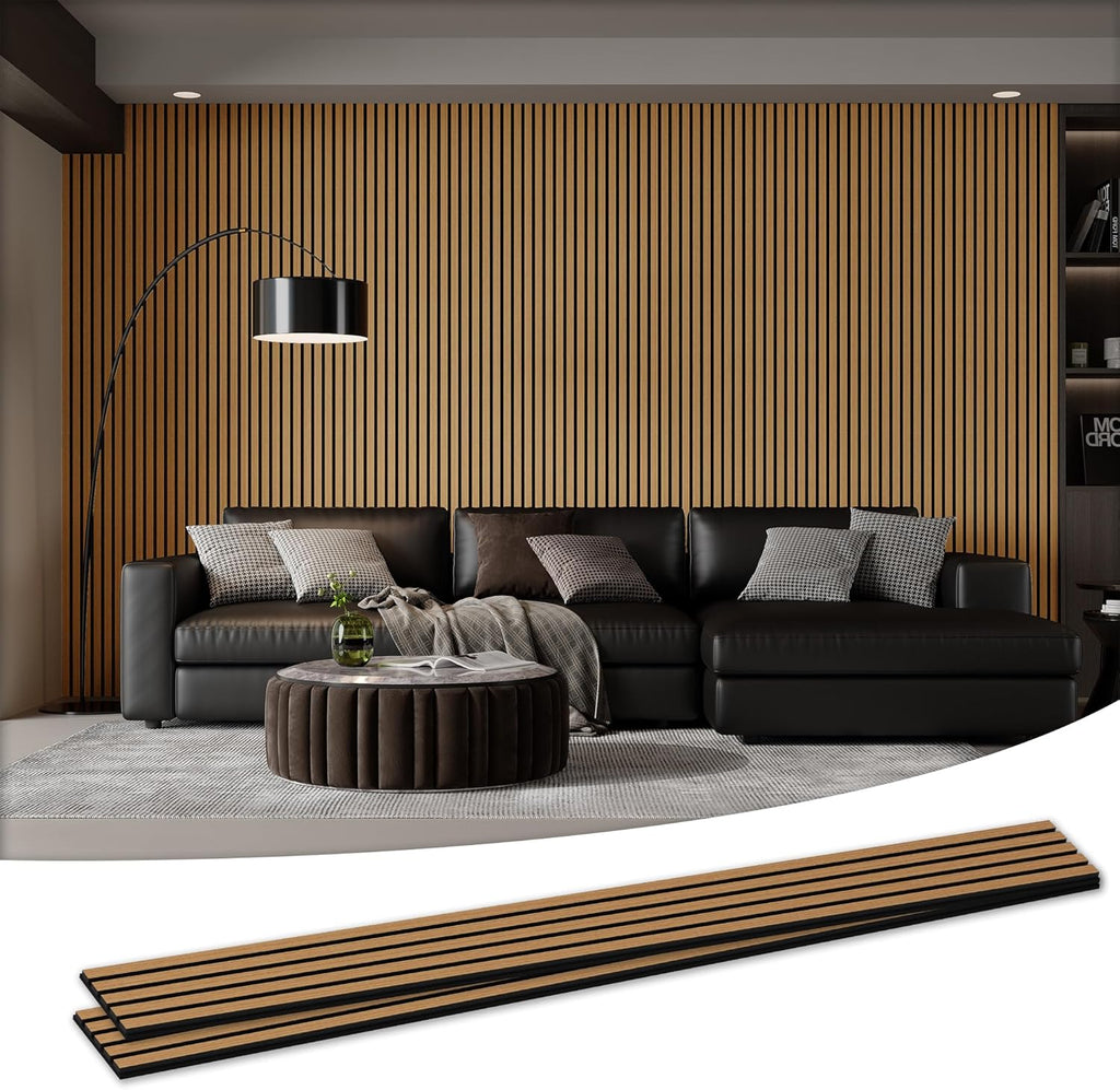 Wood Salt Acoustic Wall Panels, 2 Piece 94" x 23.6" x 0.8" Soundproof Wooden Wall Panels, 3D Fluted Sound Absorbing Panel, Teak