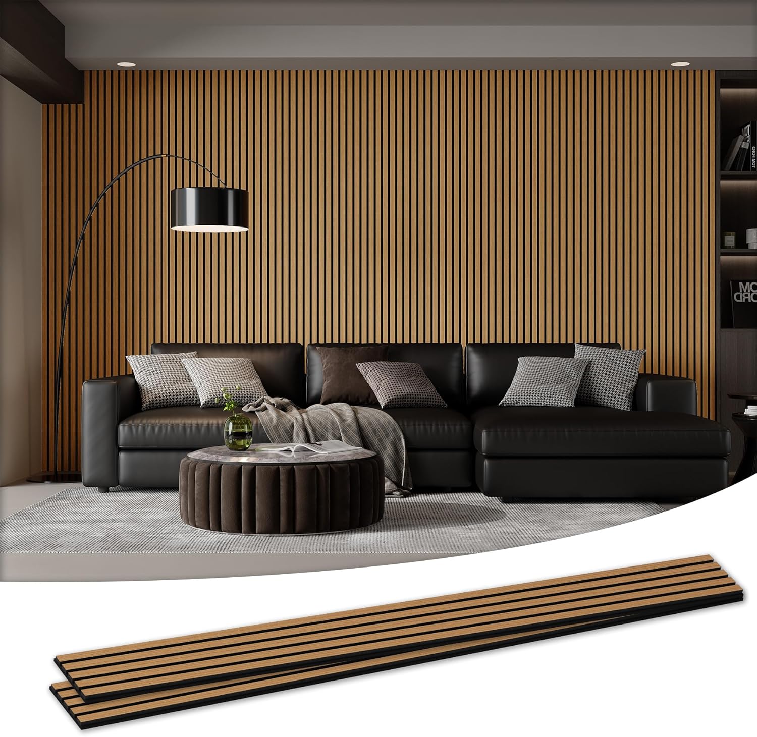 Wood Salt Acoustic Wall Panels, 2 Piece 94" x 23.6" x 0.8" Soundproof Wooden Wall Panels, 3D Fluted Sound Absorbing Panel, Teak
