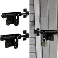 Heavy Duty Slide Bolt Gate Latch for Wooden Fence, 2 Way Barn Door Latch with Padlock Hole, Offset and Flush Mounted Gate Latch for Outdoor Gates/Yard Fence/Shed Door, Black, 2 Pack