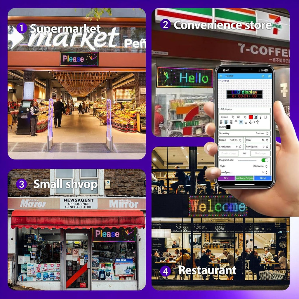 Programmable Led Sign With Full Color Display - Energy Saving and Waterproof Led Message Board for Schools, Shops, and Businesses, Supports wifi Connection,39"x14"