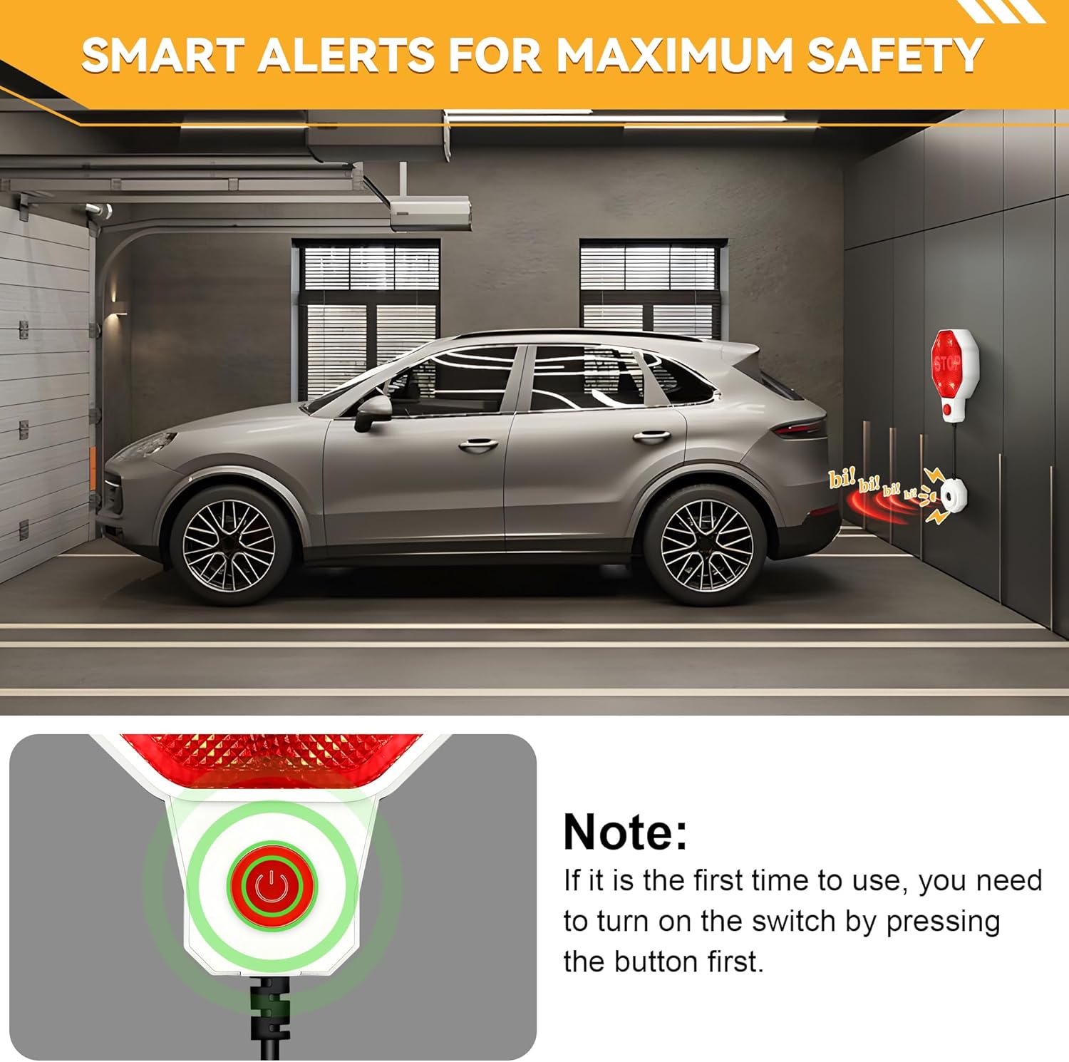Adjustable Garage Parking Sensor Aid with with Red/Yellow/Green LED Display, Garage Parking Aid Set Stop Distance 6"–6 ft, Battery (Not Included) or USB Powered, No-Drill Installation(White)