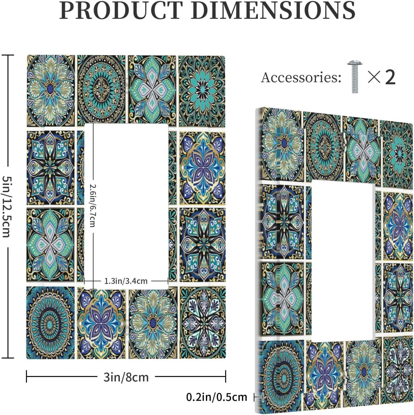 Decorative Outlet Covers Mandala Decorative Rustic Vintage Turquoise Pattern 1 Gang Single Rocker Light Switch Cover Plate Wall Plates GFCI Faceplate for Bedroom Bathroom Decor